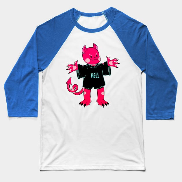 Cute Lil Hell Devil Baseball T-Shirt by Get A Klu Comics